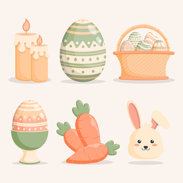 Vector flat easter element collection