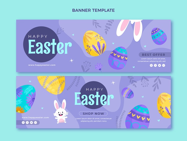 Vector flat easter horizontal banners set