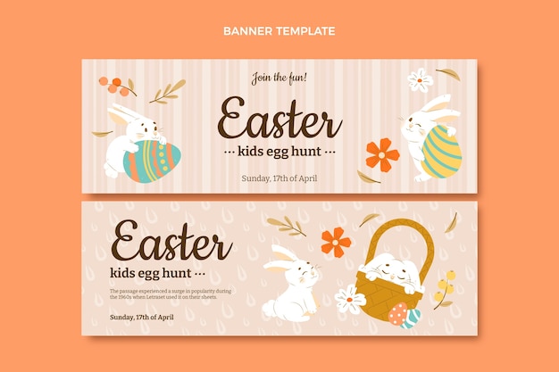 Flat easter horizontal banners set