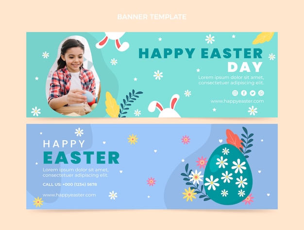 Flat easter horizontal banners set