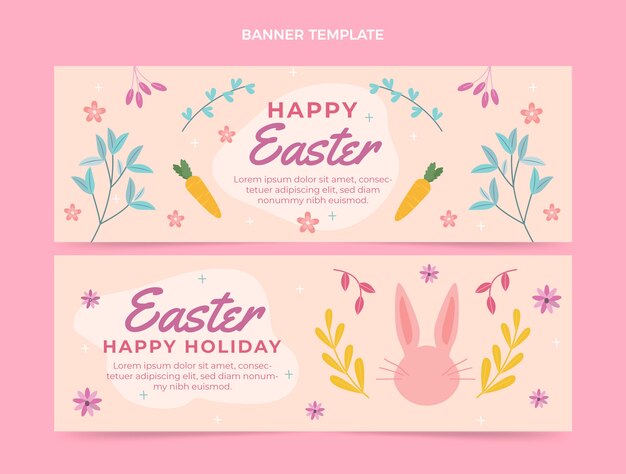 Vector flat easter horizontal banners set