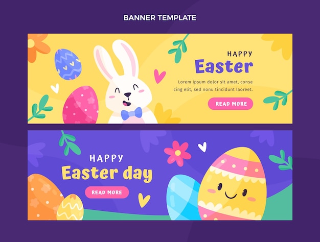 Flat easter horizontal banners set