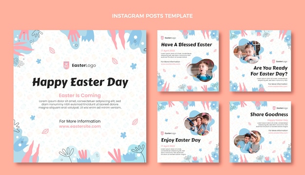 Vettore collezione di post di instagram di pasqua piatta