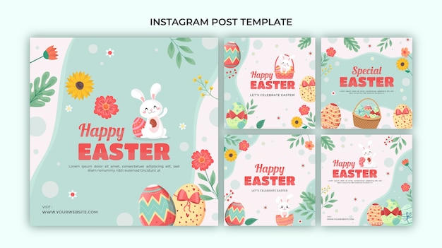 Flat easter instagram posts collection