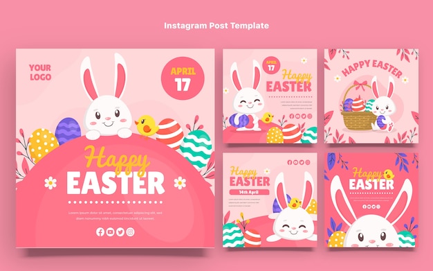 Vector flat easter instagram posts collection