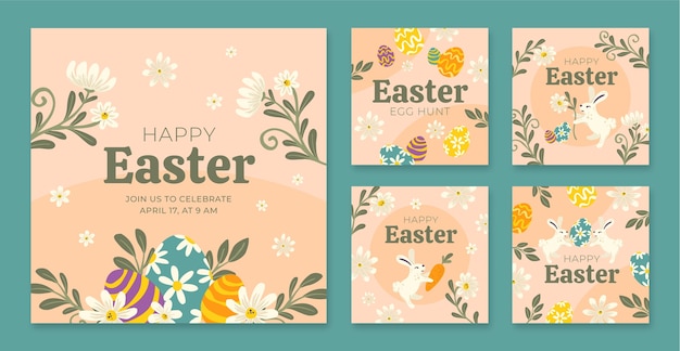 Vector flat easter instagram posts collection