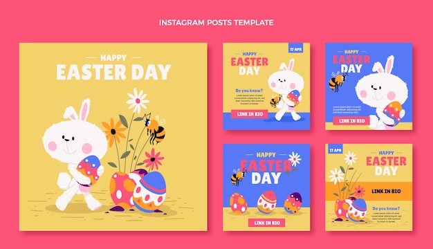 Flat easter instagram posts collection