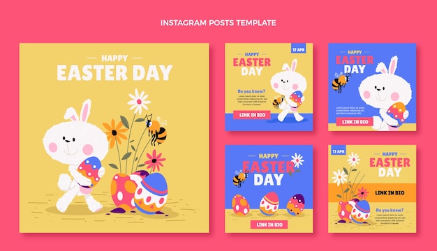 Vector flat easter instagram posts collection