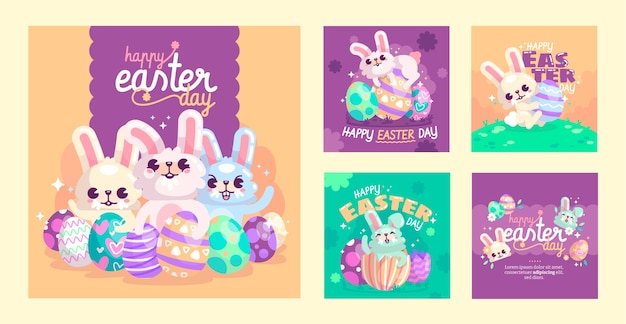 Vector flat easter instagram posts collection