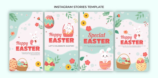 Flat easter instagram stories collection