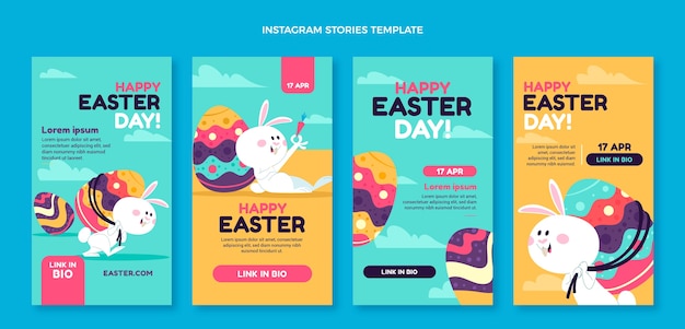 Vettore collezione di storie di instagram di pasqua piatta