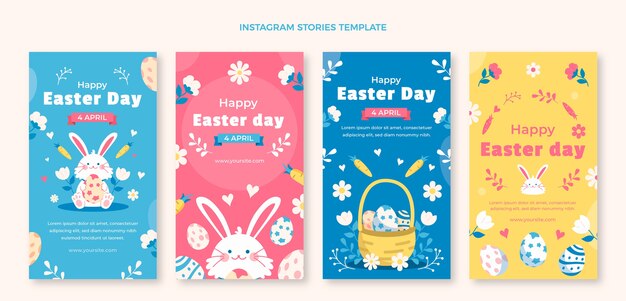 Vector flat easter instagram stories collection