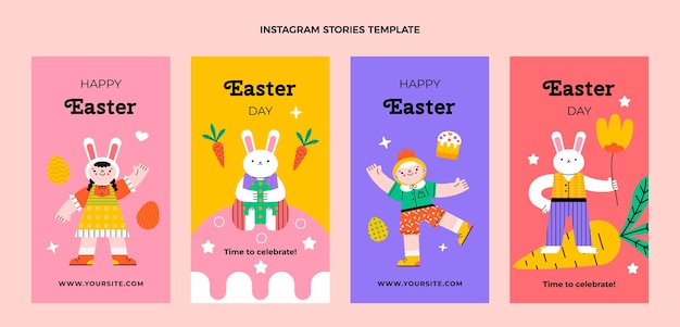 Vector flat easter instagram stories collection