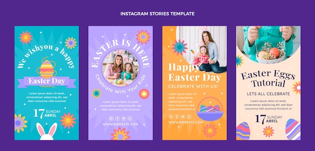 Collezione di storie di instagram di pasqua piatta