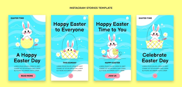 Vettore collezione di storie di instagram di pasqua piatta