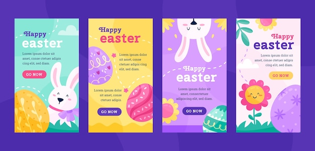 Collezione di storie di instagram di pasqua piatta