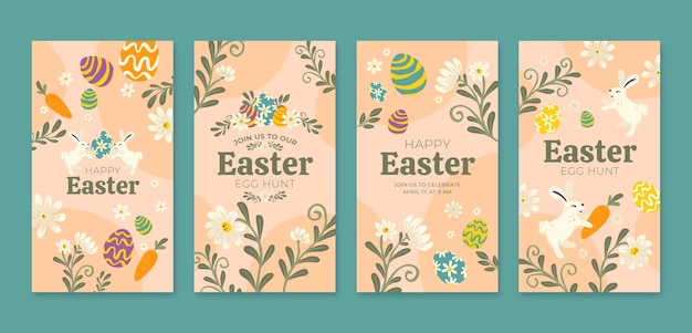 Vector flat easter instagram stories collection