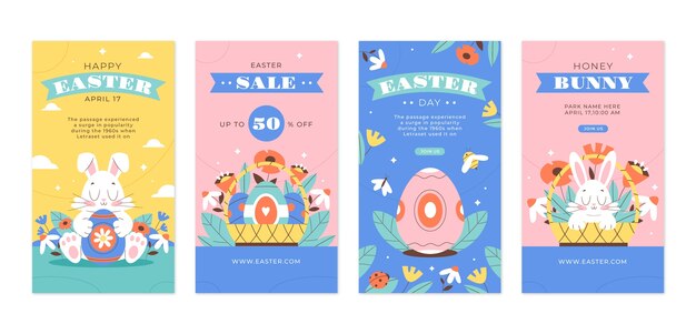 Vector flat easter instagram stories collection