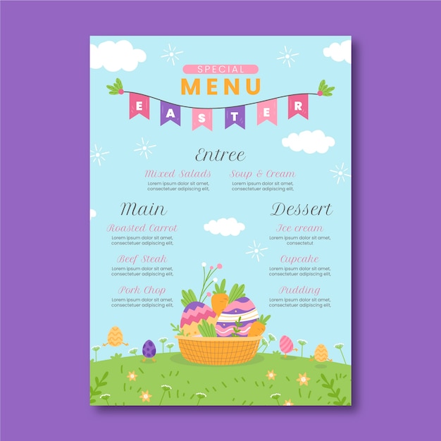 Modello di menu piatto di pasqua