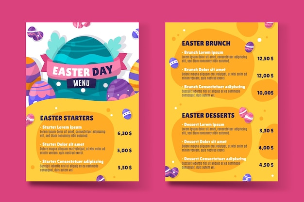 Vettore modello di menu piatto di pasqua