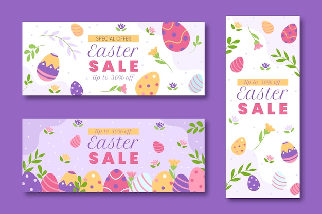 Flat easter sale banners set