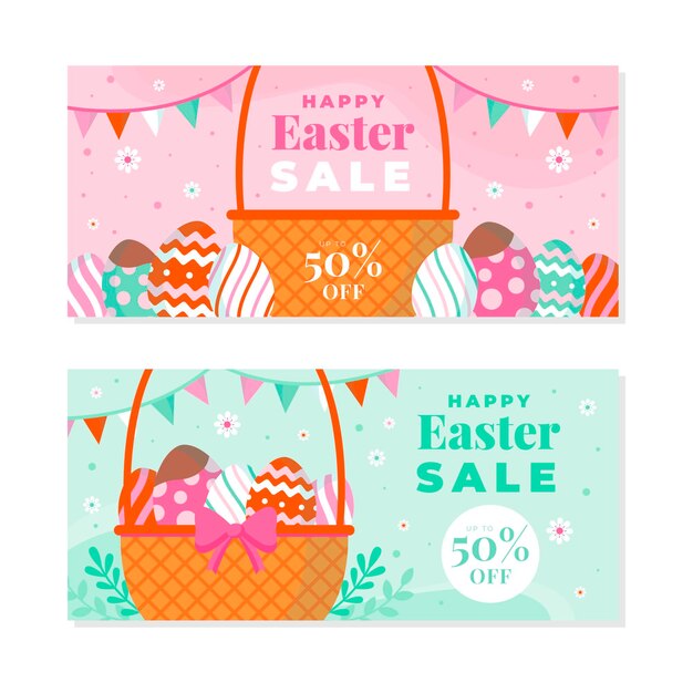 Flat easter sale horizontal banner collection