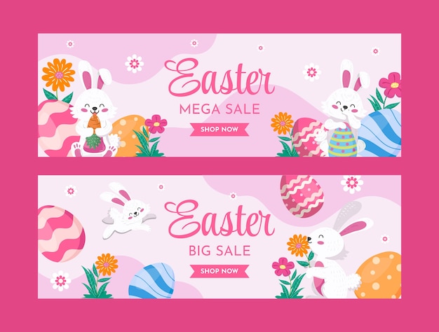 Flat easter sale horizontal banners set