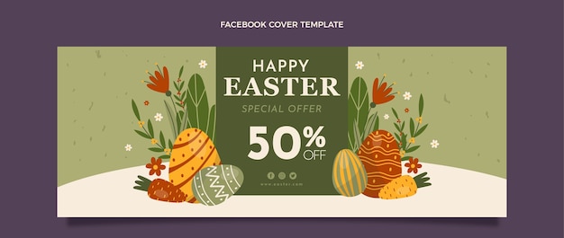 Flat easter social media cover template