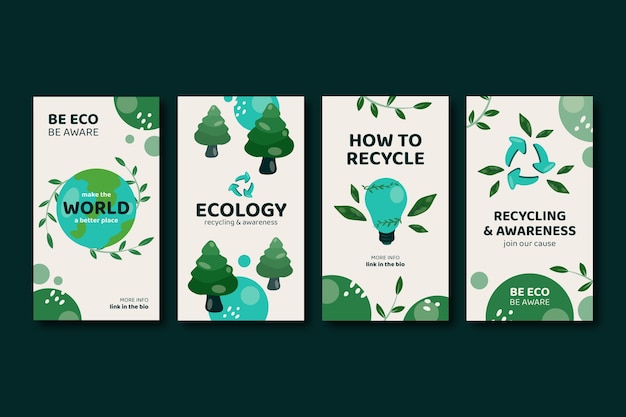 Vector flat ecology and environmental conservation instagram stories collection