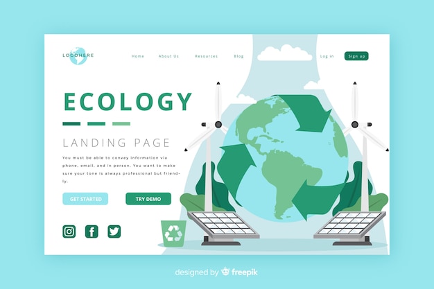 Flat ecology landing page template