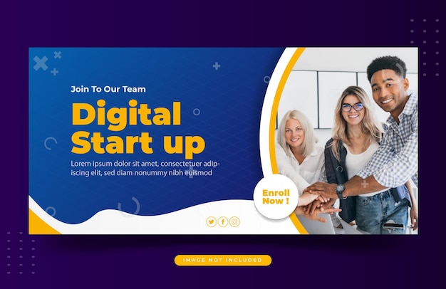 Плоский редактируемый вектор шаблона баннеров digital start up