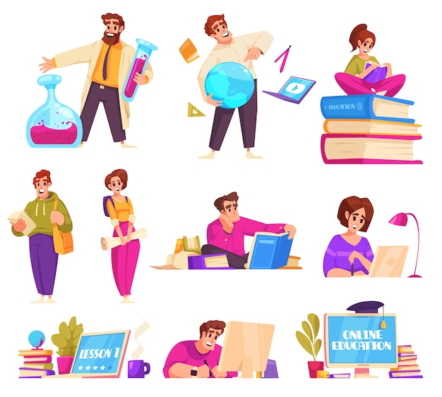 Vector flat education characters set