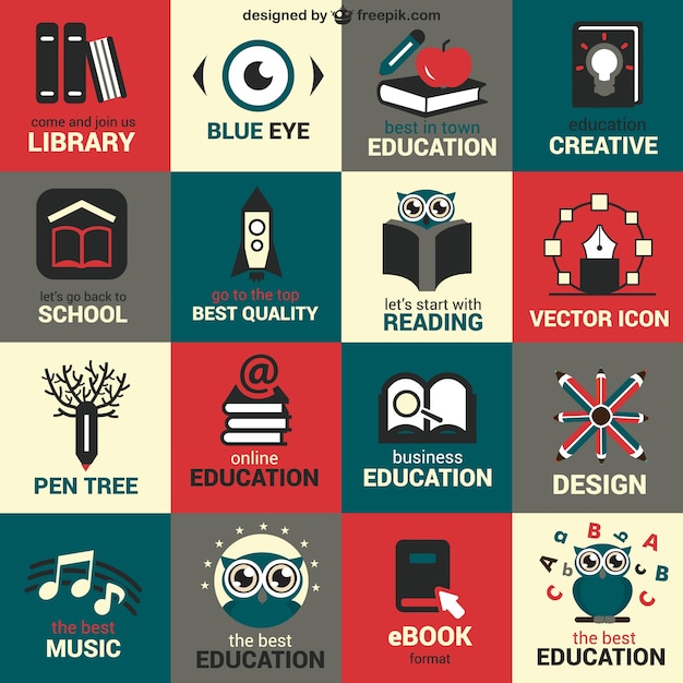 Vector flat education symbols set