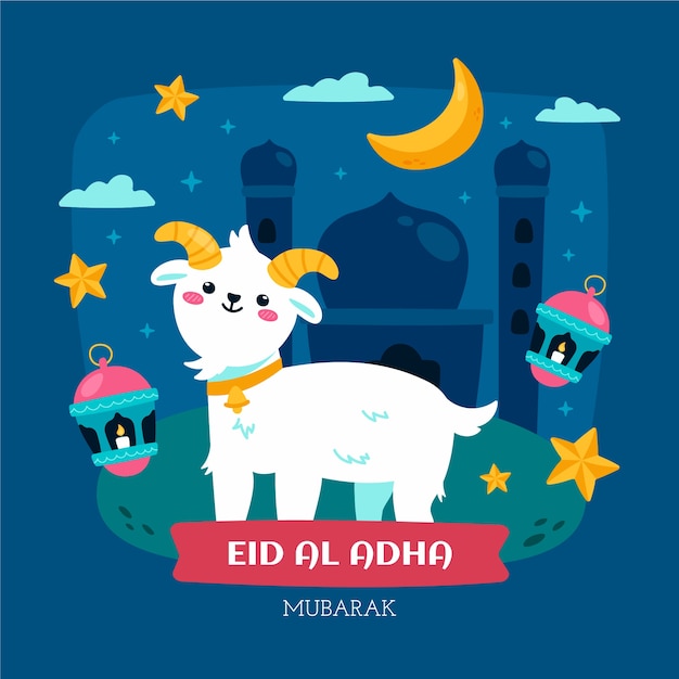 Illustrazione piatta di eid al-adha con capra