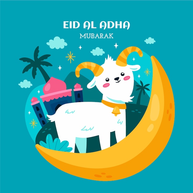 Illustrazione piatta di eid al-adha con capra