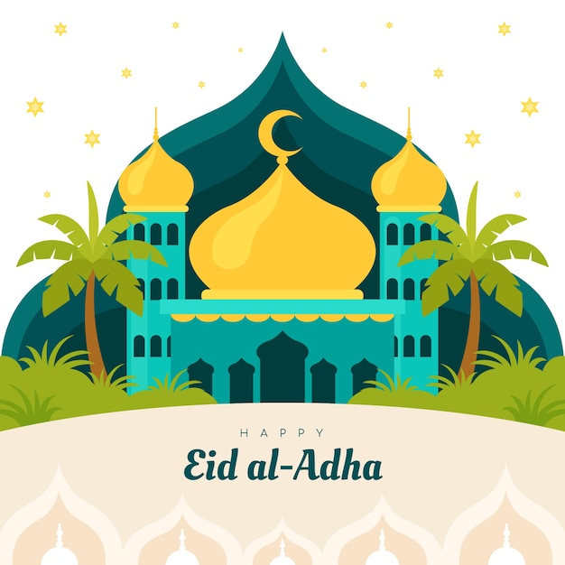 Vector flat eid al-adha illustration with palace