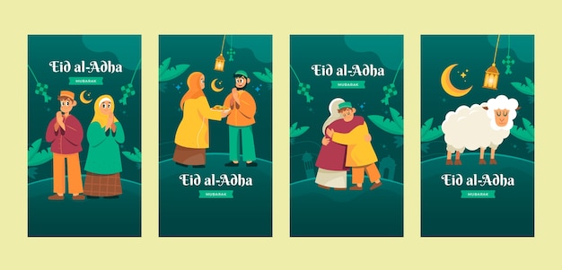 Collezione di storie di instagram eid al-adha piatta