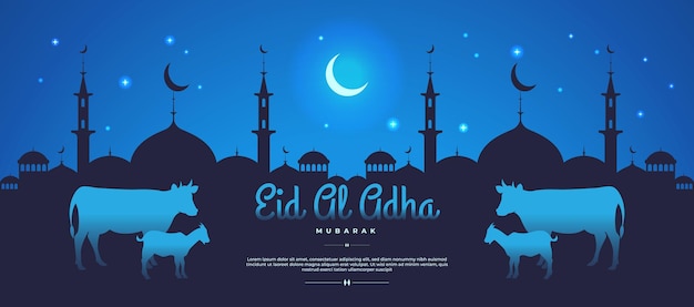 평면 Eid Al Adha 무바라크 디자인 배너