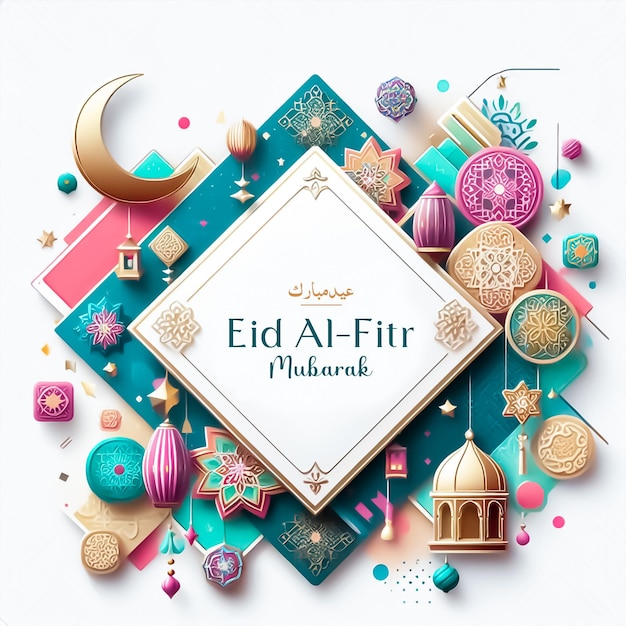 Flat eid al fitr groet social media sjabloon ontwerp