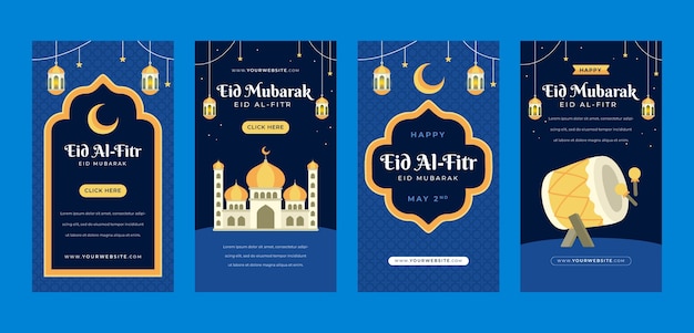 Vettore collezione di storie di instagram eid al-fitr piatta