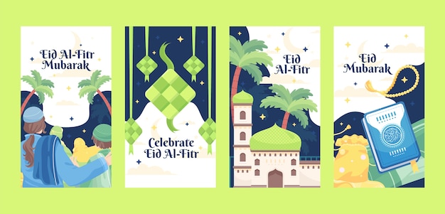 Vector flat eid al-fitr instagram stories collection