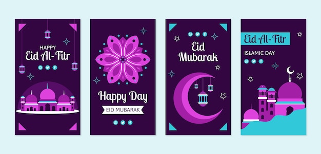 Collezione di storie di instagram eid al-fitr piatta