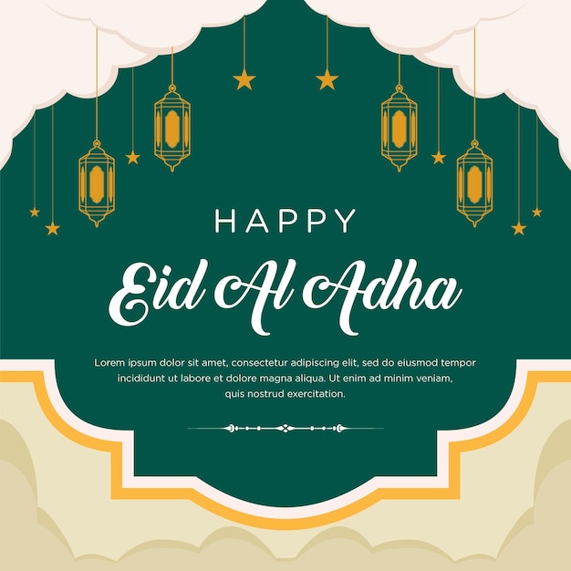 Vector flat eid aladha illustration with ram and lanterns