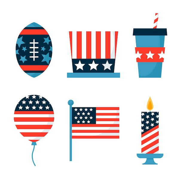 Flat elements collection for american 4th of july celebration