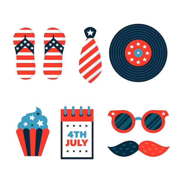 미국 7월 4일 축하를 위한 플랫 요소 컬렉션