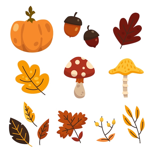 Vector flat elements collection for autumn