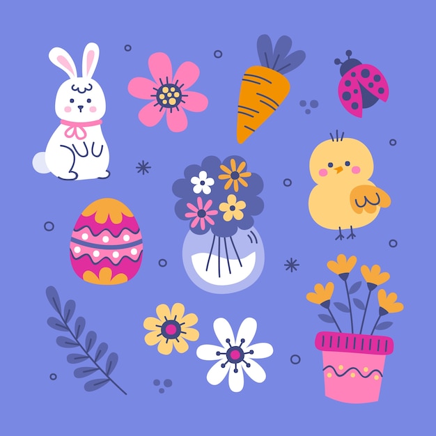 Flat elements collection for easter holiday celebration