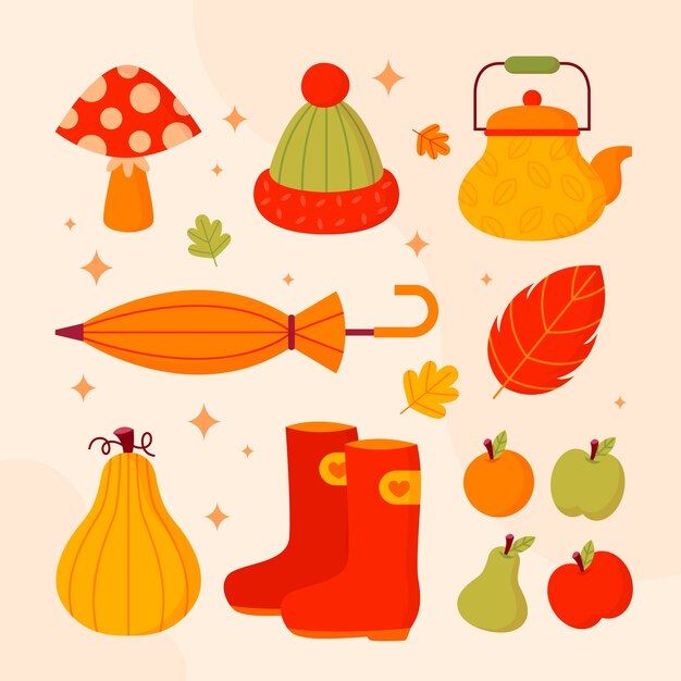 Vector flat elements collection for fall season celebration