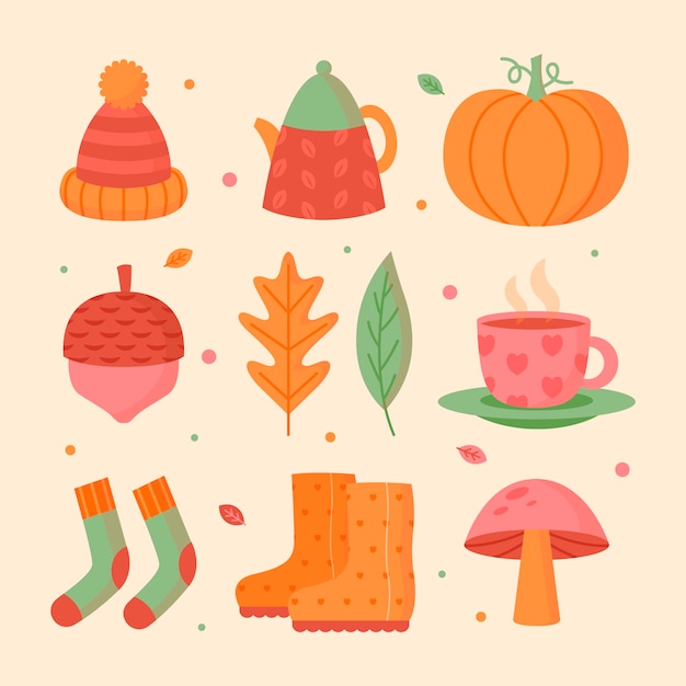 Vector flat elements collection for fall season