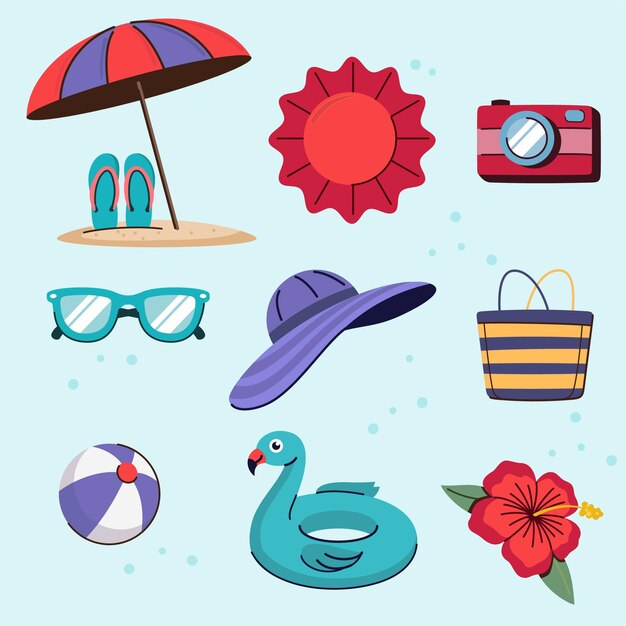 Vector flat elements collection summertime